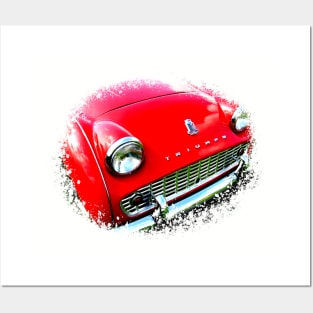 Triumph TR3 British 1950s classic car front quarter red  elements Posters and Art